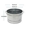 Round Galvanized Steel Tub with Side Handles and Embossed Design, Silver