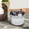 Round Galvanized Steel Tub with Side Handles and Embossed Design, Silver