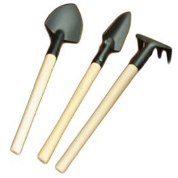 Wood Handle Metal Garden Weeder Bow Rake Shovels-(Set Of Three)