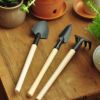 Wood Handle Metal Garden Weeder Bow Rake Shovels-(Set Of Three)