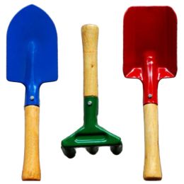 Wood Handle  Colorful Metal Garden Weeder Bow Rake Shovels-(Set Of Three)