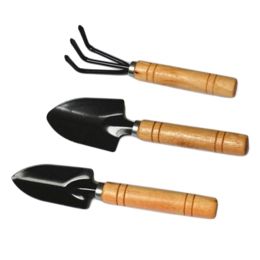 Practical Wood Handle Metal Garden Weeder Bow Rake Shovels-(Set Of Three)