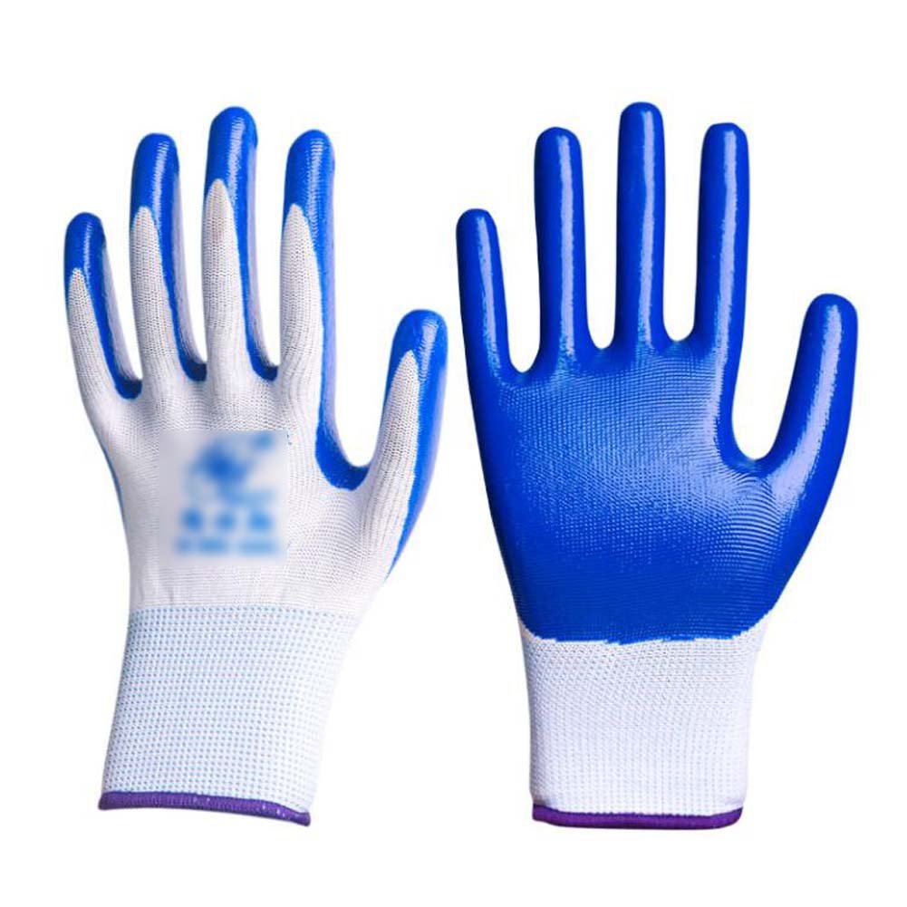 12 Pairs Nylon Work Gloves Nitrile Rubber Coated Working Gloves for Men, Blue