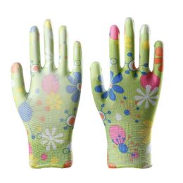 12 Pairs Women Thin PU Coated Work Gloves Nylon Working Gloves, Green